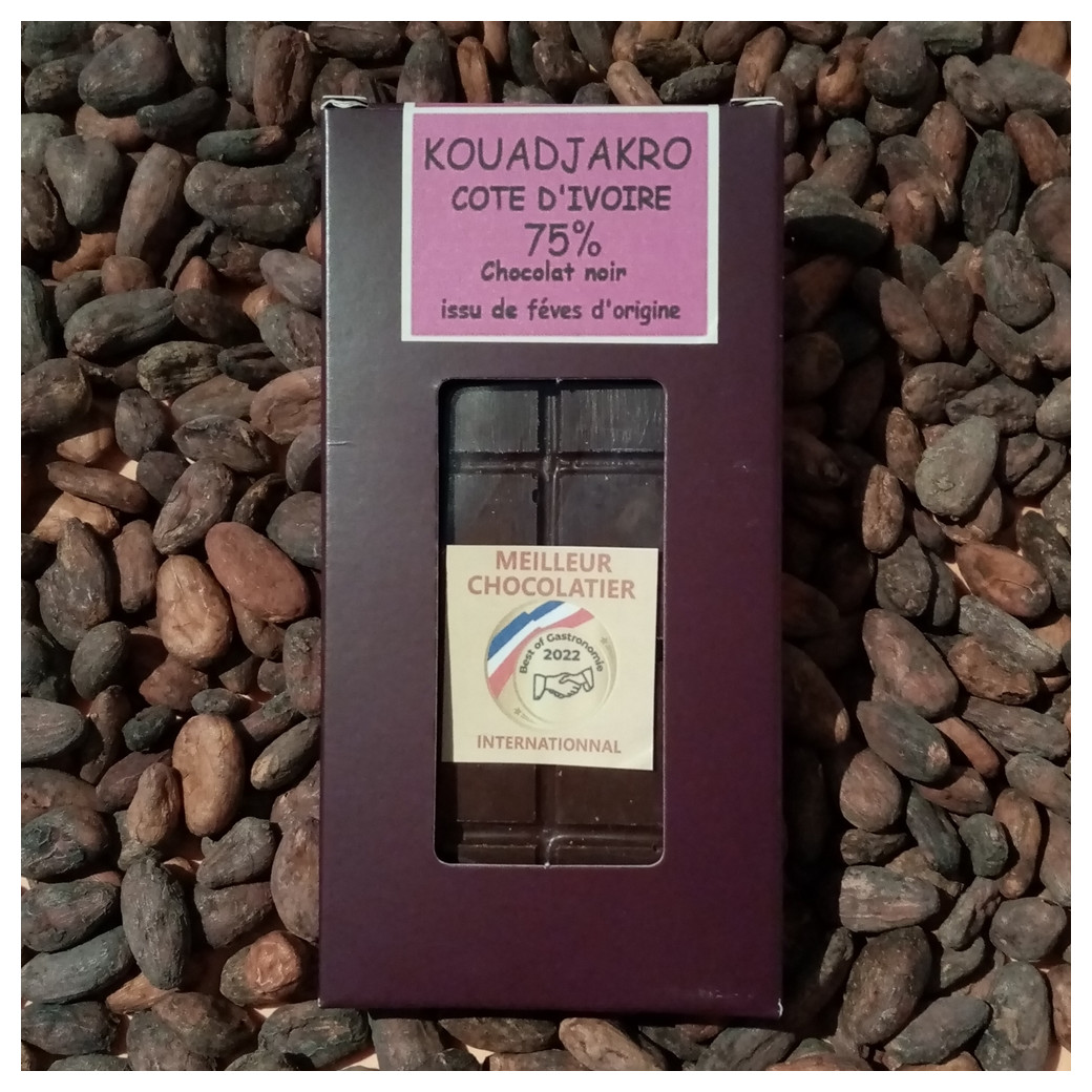 Plaque 100g Chocolat Noir origine Cote d'Ivoire 75%