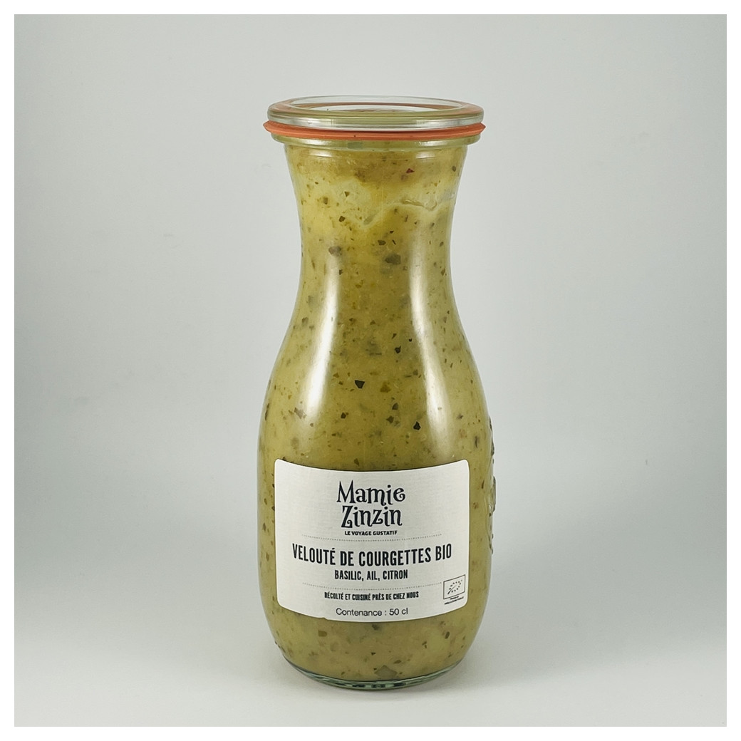 Velouté bio de courgettes au basilic, à l'ail et au citron 50cl (1 personne)
